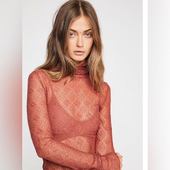 Free People Double Layer Tribeca Sweet Memories Lace Turtleneck Fitted Shirt - Picture 1 of 9
